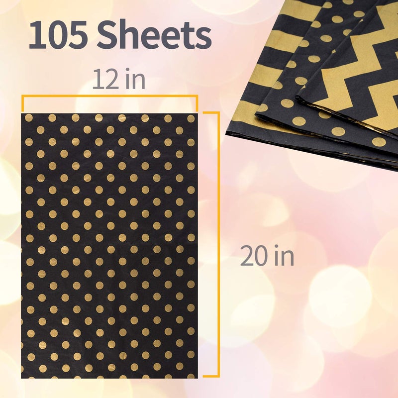 Ueerdand 105 Sheets Gold Black Tissue Paper, Christmas Metallic Gift Wrapping Paper Bulk for New Year Gift Bags, Birthday, Graduation, DIY Shipping Crafts, 20 Inch x 12 Inch - Image 4